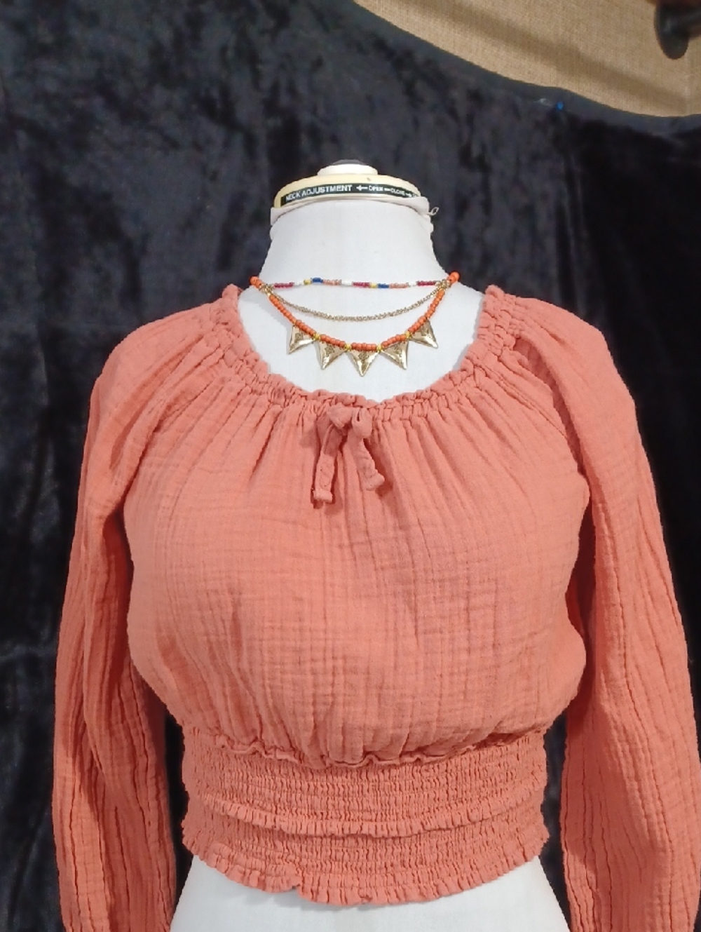 Old Navy Coral Peasant Crop Top with Smocked Waist